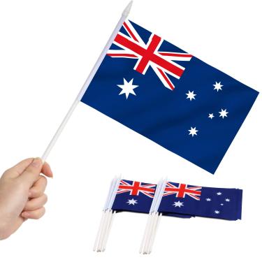 Imagem de Bandeira da Austrália, ANLEY Mini bandeira HandHeld australiana de 5x8 polegadas com pólo sólido branco de 12 "- cor vívida e resistente ao desbotamento - bandeiras de vara