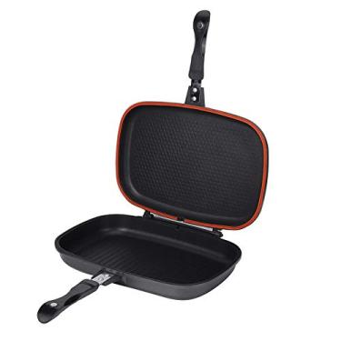 Imagem de Frigideira dupla face portátil para churrasco, frigideira antiaderente, segura com alça antiqueimadura dupla omelete, fogão, frigideira quadrada com anel de vedação de sílica original para casa, ao ar livre, churrasco