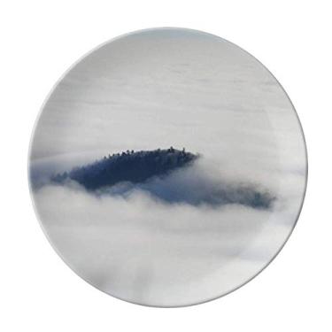 Imagem de Clouds Fog Sky Mountain Nature Forest Prato decorativo de porcelana Salver talheres, Prato de jantar