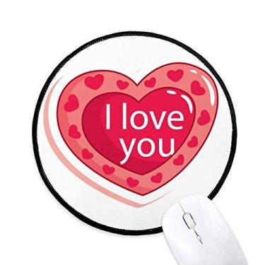 Imagem de Mouse pad para dia dos namorados I Love You rosa coração mesa escritório tapete redondo para computador