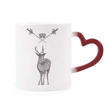 Imagem de Caneca de alce espada coroa animal estilo barroco sensível ao calor caneca vermelha muda de cor grés copo