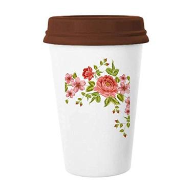 Imagem de Caneca de cerâmica com estampa de rosas vermelhas e flores, caneca de café para beber vidro