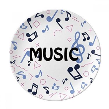 Imagem de Prato de jantar decorativo de porcelana Salver com notas musicais em formato redondo azul escuro