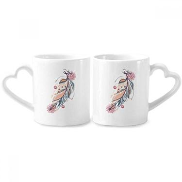 Imagem de Conjunto de canecas de porcelana para casal de flores rosa com alça de coração