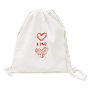 Imagem de Mochila Love You Heart com citação vermelha feita à mão e cordão para compras