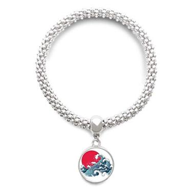 Imagem de DIYthinker Pulseira de prata com pingente redondo e pingente redondo do Mar Sol Vermelho Japão