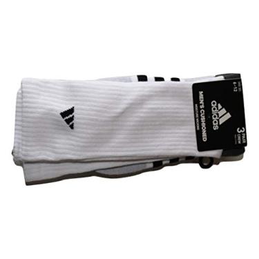 Imagem de Meias masculinas Adidas Color-Block com 3 listras – Crew, pacote com 3, Branco, cinza, 6-12