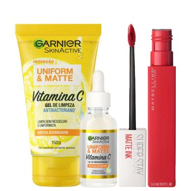 Imagem de Kit Beleza na Web Garnier Uniform & Maybelline Superstay Matte Ink 20 (3 Produtos)