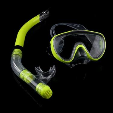 Imagem de Máscara de mergulho, máscara de vidro temperado de PVC adulto de 4 cores bocal de silicone tubo de respiração semi-seco para mergulho(Amarelo), Esportes Aquáticos