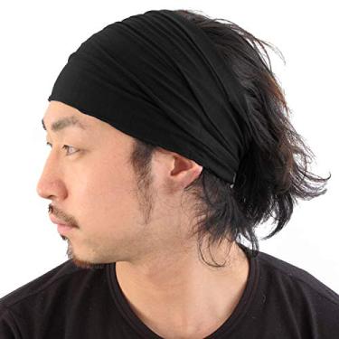 Imagem de CHARM Bandanas pretas japonesas para homens e mulheres – faixas de cabeça confortáveis com elástico seguro ajuste confortável corredores ideais fitness esportes futebol tênis elegante leve M