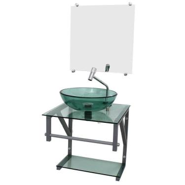 Imagem de Gabinete De Vidro Verde 40Cm Ac Com Cuba Redonda