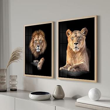 Imagem de Imperio do Quadro - Quadro decorativo com Moldura Leão e Leoa Família - Poster - Sala de estar ou Quarto