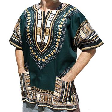 Imagem de RaanPahMuang Camiseta unissex africana brilhante Dashiki algodão cores variadas, Verde, marrom, M
