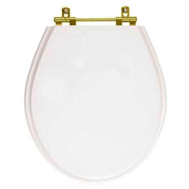 Imagem de Assento Sanitário Poliester Ravena Branco Ferragem Dourada para Vaso Deca
