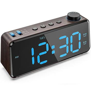 Imagem de Relógio de mesa p/ quarto c/ alarme - 0-100% brilho, rádio FM, alarme duplo, USB p/ car...