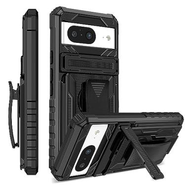 Imagem de YOUULAR Capa compatível com Google Pixel 8 PC rígido + TPU macio + suporte + clipe dorsal capa de telefone à prova de choque antiqueda capa protetora para telefone para Google Pixel 8 capas militares Bult-in suporte oculto preto