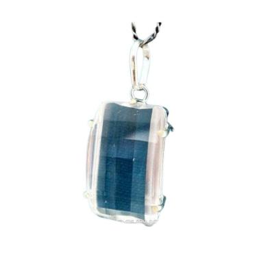 Imagem de Colar Retangulo Facetado Pedra Cristal Prata 950 Garras