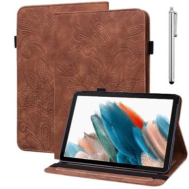 Imagem de VODEFOX Capa para Lenovo Tab M9 Capa 9 polegadas (TB-310FU, lançado em 2023), design em relevo renda floral PU couro flip stand capa com faixa elástica para tablet Lenovo Tab M9 - marrom