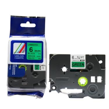 Imagem de Fita Refil Compatível TZ-711 TZe-711 Verde 6mm para Rotulador Brother PT-H105 PT-H110 PT-D200 PT-D210 PT-D400 PT-D410 PT-D600 PT-D610BT PT-P300BT P-Touch Cube