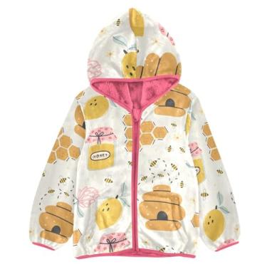 Imagem de KLL Cute Bees Happy Good Luck Gold Lemon Honey Jars Honeycomb Boys Casacos de Inverno Sherpa Forrado Bebê, Cute Bees Happy Good Luck Gold Lemon Honey Jar Honeycomb, 6 Years