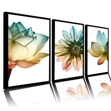 Imagem de Quadro Decorativo Grande Flores Coloridas Branco Minimalista Escritório Sala Quarto Hall