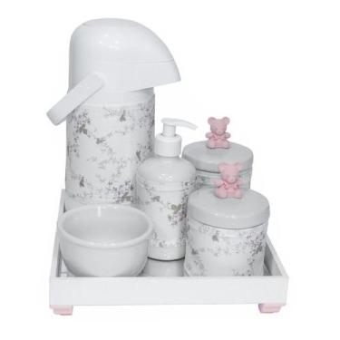 Imagem de Kit Higiene Espelho Completo Porcelanas, Garrafa E Capa Ursinho Rosa Q