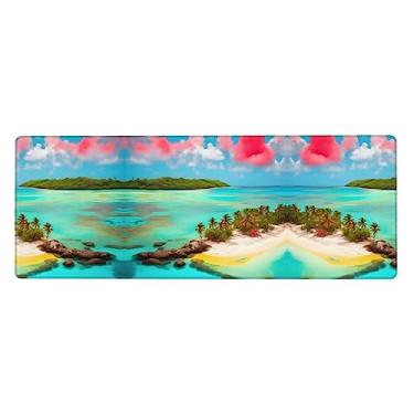 Imagem de Caribbean Scenery, almofada de teclado de borracha extragrande, 30 x 80 cm, teclado multifuncional superespesso para proporcionar uma sensação confortável