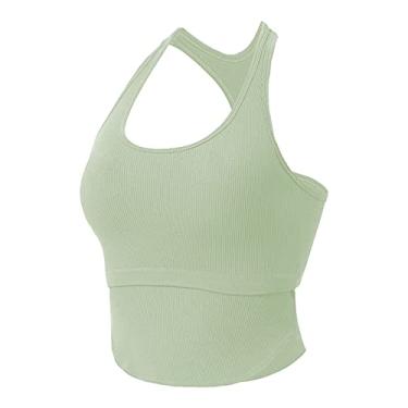 Imagem de Camiseta feminina costas nadador gráfica para treino plus size sem mangas elegante verão blusa rodada colete formal, Verde, P