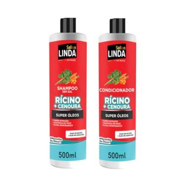 Imagem de Kit Shampoo e Condicionador Óleo de Rícino e Cenoura Solução Completa Para Cuidar dos Cabelos Super Nutrição e Fortalecimento Acelera o Crescimento Sallon Linda