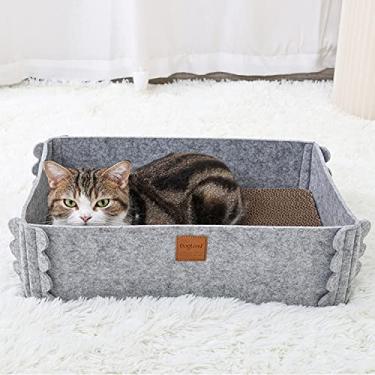 Imagem de TIGOADT Salão arranhador para gatos, caixa arranhadora de gatos com papelão removível, cama retangular para gatos com papelão ondulado, almofada grande para proteção de móveis, brinquedo de
