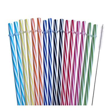 Imagem de 25 canudos reutilizáveis sem BPA com uma escova, canudos de plástico rígido de 23 cm de comprimento, canudos para copos de 453.6 g-947.2 g, copos, potes, Starbucks (25 peças brancas e coloridas +