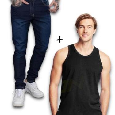 Imagem de Kit Calça Jeans Skinny + Camiseta Regata Masculina Algodão 461-Masculino