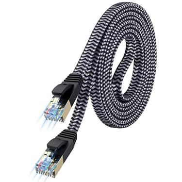 Imagem de Cabo Ethernet Cat 7 de 4,5 m - Cabo de Internet plano de alta velocidade trançado de nylon Cabo LAN blindado Cabo Ethernet rápido e estável para casa e escritório