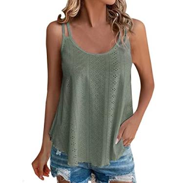 Imagem de Camiseta regata feminina casual de verão 2024 com decote em U e alças finas sem mangas, Verde, M