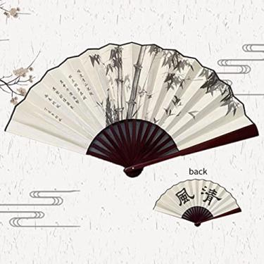 Imagem de YQHWLKJ Ventiladores dobráveis de seda retrô para festa de casamento, presente de aniversário, decoração de casa