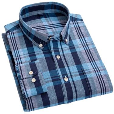 Imagem de Camisa masculina de algodão xadrez listrada de linho com bolso único confortável para respiração e manga comprida com botões, 5-8, PP