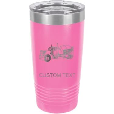 Imagem de Caminhão betoneira de 590 ml copo de aço inoxidável isolado a vácuo personalizado de parede dupla gravado a laser, caneca de café, personalizado, rosa