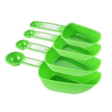 Imagem de Conjunto de colheres e copos de medição, 8 medidas, dupla face, azul/verde (verde)
