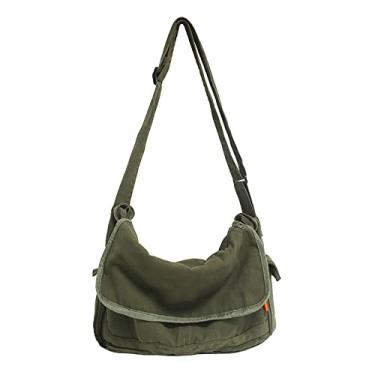 Imagem de Bolsa carteiro vintage de lona para homens e mulheres bolsa tiracolo bolsa de ombro Harajuku streetwear, Verde militar, 15.0x4.7x10.2 inches