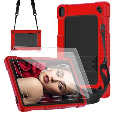 Imagem de Kebiory Capa para tablet Walmart Onn 10.1 2024 à prova de choque para crianças, capa com alça de ombro embutida + 2 películas protetoras de tela para Walmart Onn 10.1 2024 modelo 100135925 (vermelho e