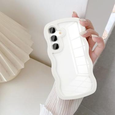 Imagem de UEEBAI Capa transparente com moldura ondulada para Samsung Galaxy A55 5G, capa de telefone ondulada fofa para menina Slim Fit à prova de choque capa de telefone macia e bonita para mulheres - branco