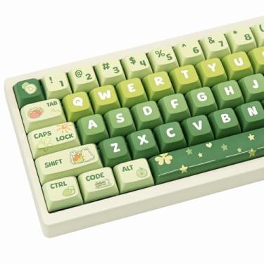 Imagem de GEKUCAP Teclas PBT com 133 teclas verdes gradientes de sublimação de tinta fofas de anime com perfil XDA conjunto de teclas personalizadas para teclados mecânicos Cherry Gateron MX Switches