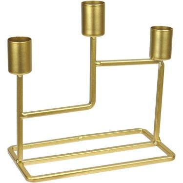 Imagem de Castiçal Decorativo Porta Vela Home&co 3 Velas Metal 16x8x15cm Dourado