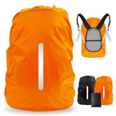 Imagem de LAMA Pacote com 2 capas de chuva à prova d'água para mochila, capa de chuva refletiva antipoeira, antirroubo, ciclismo, caminhada, acampamento, viagem, atividades ao ar livre (1 peça preta + 1 peça
