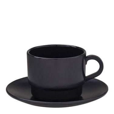 Imagem de Xícara Elegance Para Chá Com Pires 250ml Preta Em Policarbonato Linha Profissional Cook Vem