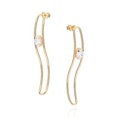 Imagem de Brincos banhado ouro 3x 24k 18k e 22k femininos grande maxi oval pedra