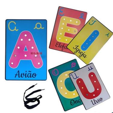 Imagem de Brinquedo Pedagógico Em Madeira Alinhavo Vogais OU Numerais - BH Mania