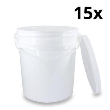 Imagem de Kit 15 Baldes Plástico 5L Atóxico com Tampa Hermética e Alça para Arma