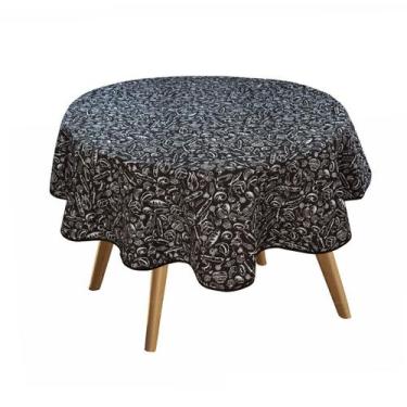 Imagem de TOALHA PARA MESA REDONDA PRETO E BRANCO 4 CADEIRAS 1,50m DE DIÂMETRO -