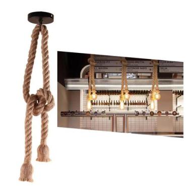 Imagem de Pendente Corda Sisal Duplo 1,60M Lustre Vintage Retro Rústico Para Nó 